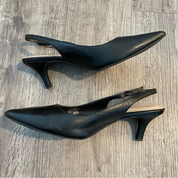 ALFANI Babbsy Black Leather Pointed Toe Slingback Kitten Heels - Picture 3 of 11